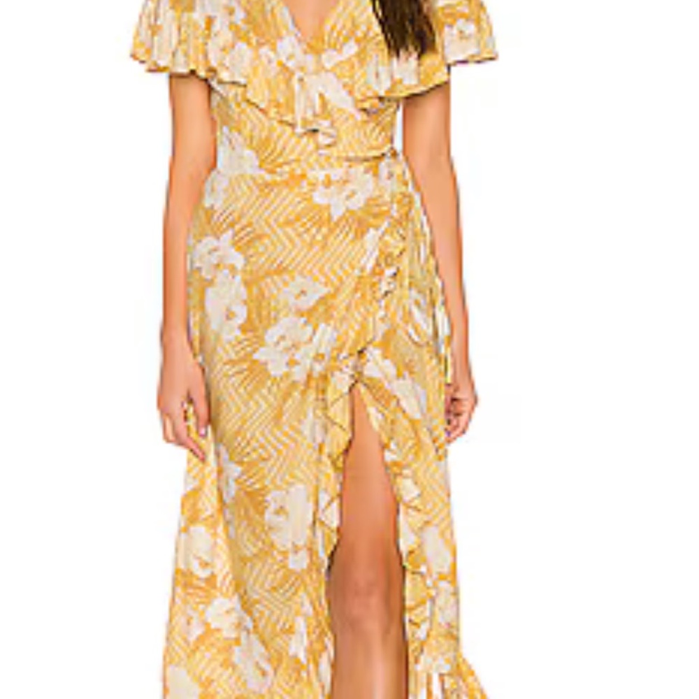 Amuse Society by Revolve Yellow Floral Wrap Maxi Dress XS